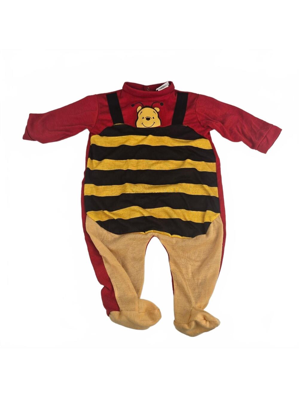 Vintage Disney Winnie The Pooh Baby footie Romper Red Yellow Bee Overalls 6-9 m
